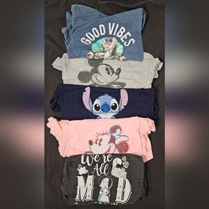 Disney Character Graphic Women's Cut Thin T-Shirts Bundle Of 5 In XS